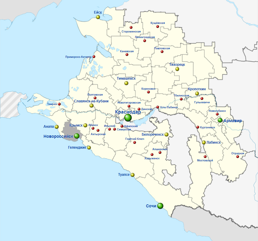 карта по запросу "Районы Краснодарского края: Новороссийск"